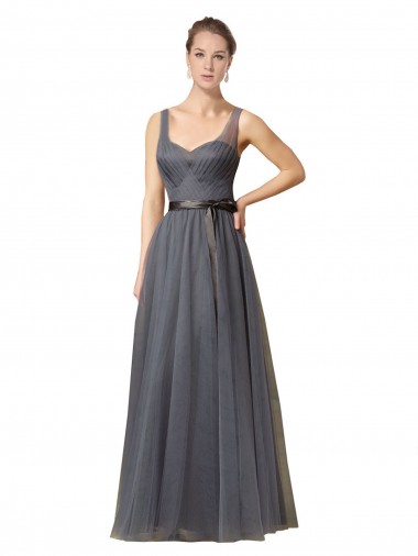 Acheter Gris ardoise Trapèze Tulle Longue Robes demoiselle d'honneur