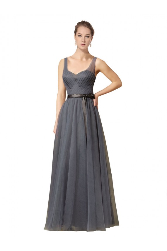 Acheter Gris ardoise Trapèze Tulle Longue Robes demoiselle d'honneur