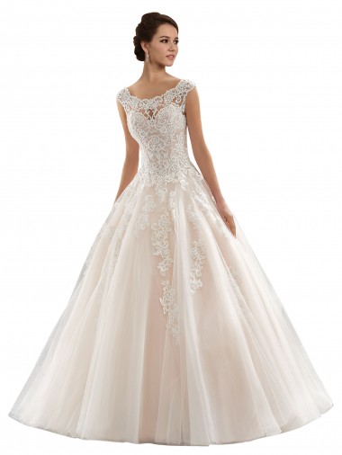 Acheter Ivoire & Champagne Princesse Bateau Tulle Dentelle Robes de mariée