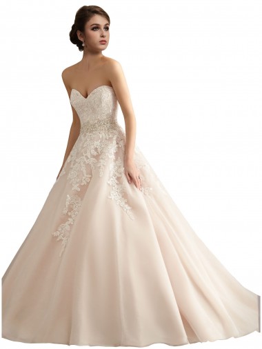 Acheter Ivoire & Champagne Princesse Col V Traîne cathédrale Tulle Dentelle Robes de mariée