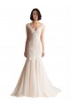 Acheter Ivoire & Champagne Sirène Col V Balayage train Tulle Robes de mariée
