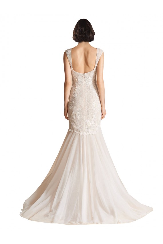 Acheter Ivoire & Champagne Sirène Col V Balayage train Tulle Robes de mariée