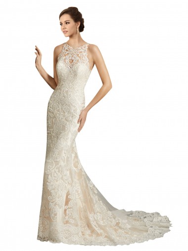 Acheter Ivoire & Champagne Sirène Illusion Tulle Dentelle Classique Robes de mariée