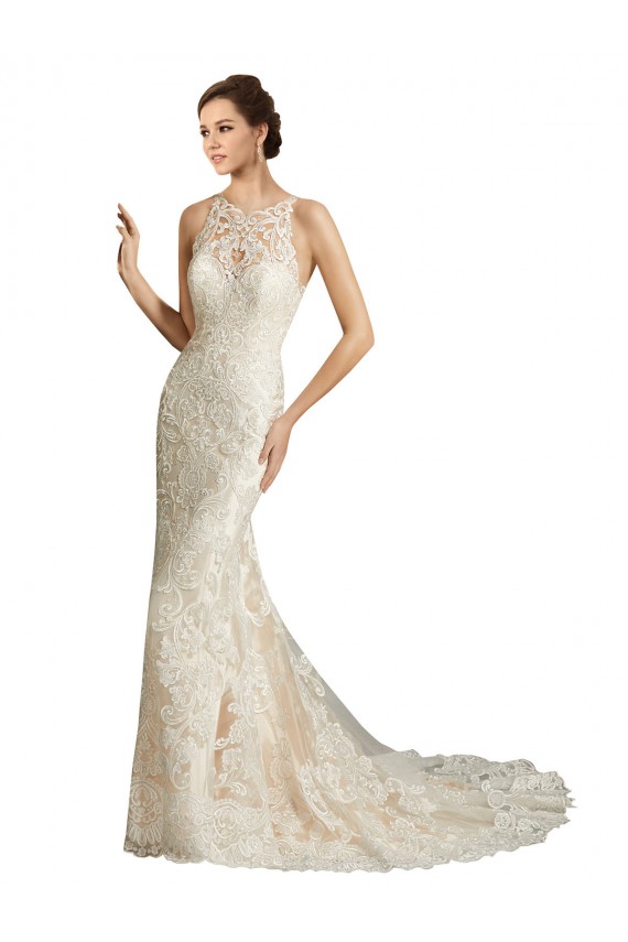 Acheter Ivoire & Champagne Sirène Illusion Tulle Dentelle Classique Robes de mariée