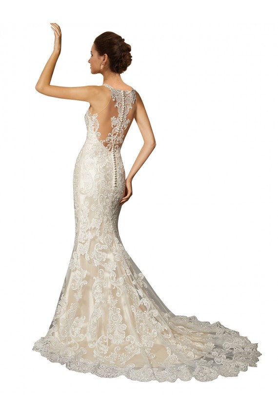 Acheter Ivoire & Champagne Sirène Illusion Tulle Dentelle Classique Robes de mariée
