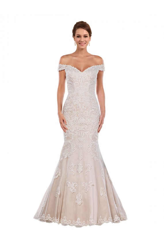Acheter Ivoire & Champagne Sirène Épaule Dénudée Dentelle Classique Robes de mariée