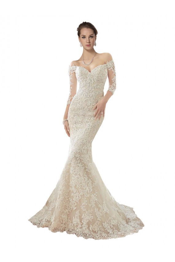Acheter Ivoire & Champagne Sirène Épaule Dénudée Tulle Dentelle Robes de mariée