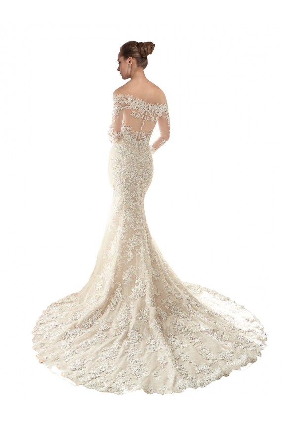 Acheter Ivoire & Champagne Sirène Épaule Dénudée Tulle Dentelle Robes de mariée