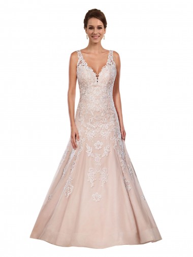 Acheter Ivoire & Champagne Trapèze Col V Dentelle Classique Robes de mariée