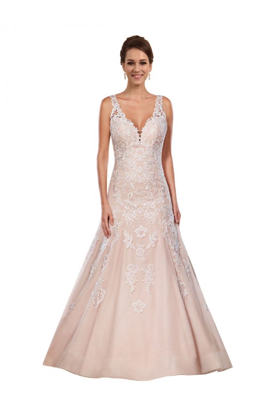 Acheter Ivoire & Champagne Trapèze Col V Dentelle Classique Robes de mariée