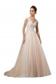 Acheter Ivoire & Champagne Trapèze Col V Tulle Dentelle Robes de mariée