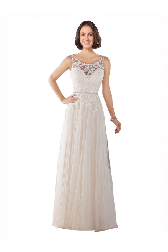 Acheter Ivoire & Champagne Trapèze Illusion Balayage train Tulle Boho Robes de mariée