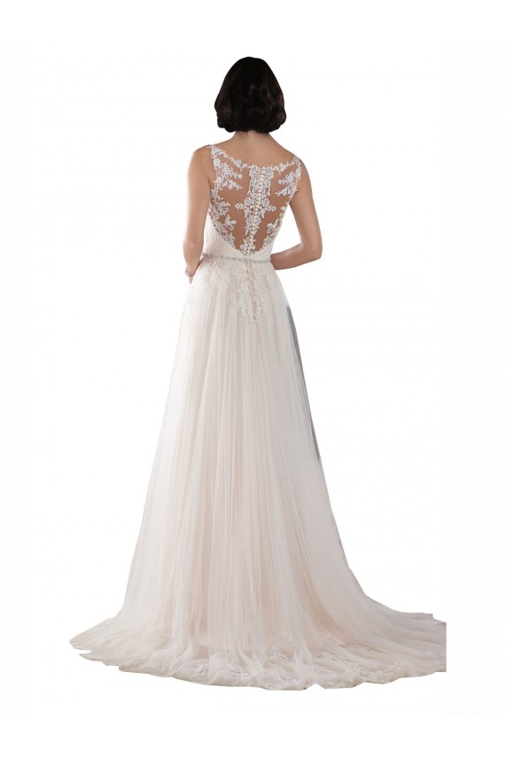 Acheter Ivoire & Champagne Trapèze Illusion Balayage train Tulle Boho Robes de mariée