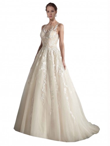 Acheter Ivoire & Champagne Trapèze Illusion Tulle Robes de mariée