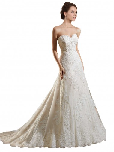 Acheter Ivoire & Champagne Trapèze Tulle Dentelle Robes de mariée
