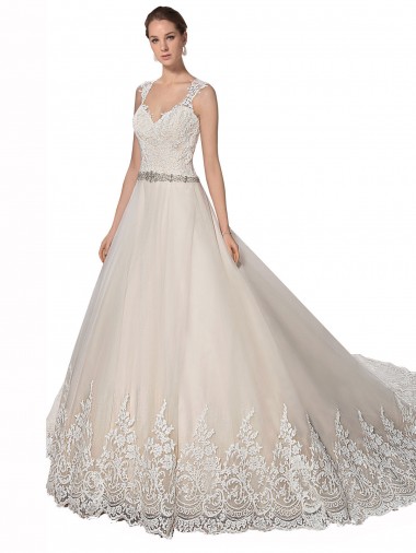 Acheter Ivoire & Champagne Trapèze Tulle Dentelle Robes de mariée