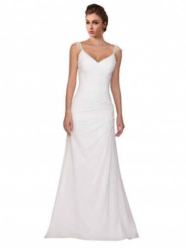 Acheter Ivoire Fourreau Col V Mousseline Robes de mariée