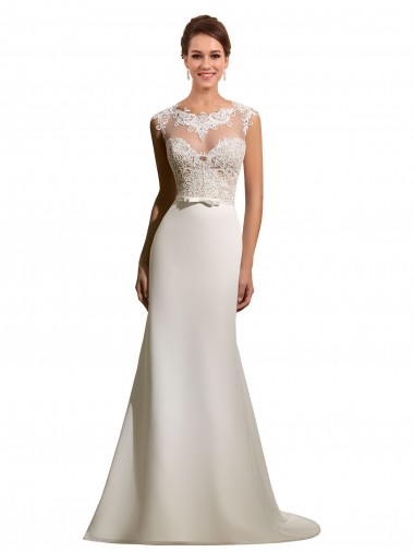 Acheter Ivoire Fourreau Illusion Mousseline Dentelle Robes de mariée