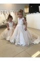 Acheter Ivoire Princesse Bateau Tulle Dentelle Longue Robes de demoiselle d'honneur - fillette