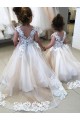 Acheter Ivoire Princesse Bateau Tulle Dentelle Longue Robes de demoiselle d'honneur - fillette