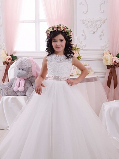 Acheter Ivoire Princesse Bateau Tulle Dentelle Longue Robes de demoiselle d'honneur - fillette