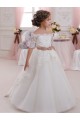 Acheter Ivoire Princesse Col Haut Tulle Dentelle Longue Robes de demoiselle d'honneur - fillette