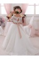 Acheter Ivoire Princesse Col Haut Tulle Dentelle Longue Robes de demoiselle d'honneur - fillette