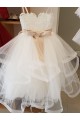 Acheter Ivoire Princesse Col Haut Tulle Dentelle Longue Robes de demoiselle d'honneur - fillette