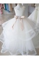 Acheter Ivoire Princesse Col Haut Tulle Dentelle Longue Robes de demoiselle d'honneur - fillette