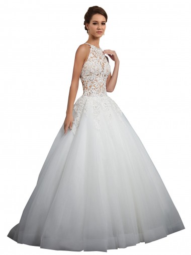 Acheter Ivoire Princesse Col Haut Tulle Dentelle Robes de mariée