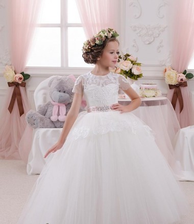 Acheter Ivoire Princesse Tulle Dentelle Longue Robes de demoiselle d'honneur - fillette