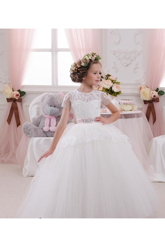 Acheter Ivoire Princesse Tulle Dentelle Longue Robes de demoiselle d'honneur - fillette