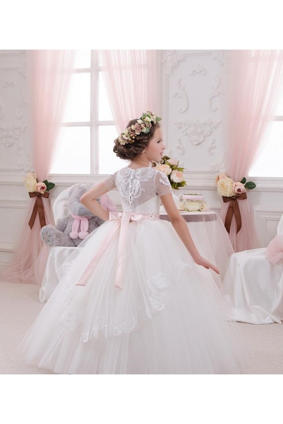 Acheter Ivoire Princesse Tulle Dentelle Longue Robes de demoiselle d'honneur - fillette