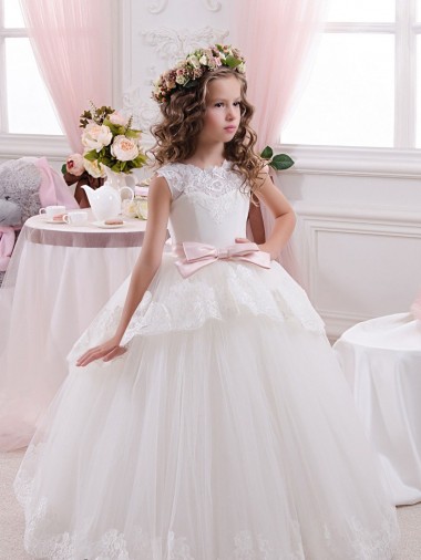 Acheter Ivoire Princesse Tulle Dentelle Longue Robes de demoiselle d'honneur - fillette
