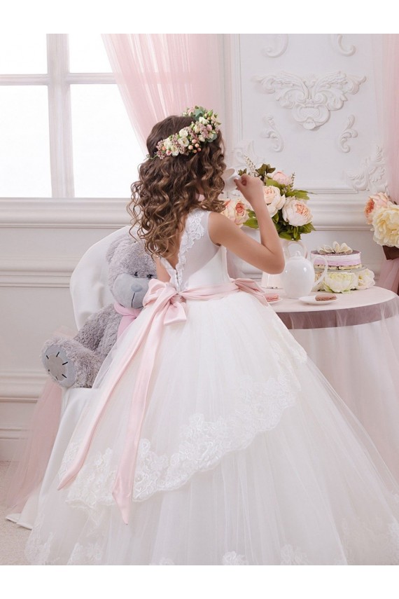 Acheter Ivoire Princesse Tulle Dentelle Longue Robes de demoiselle d'honneur - fillette