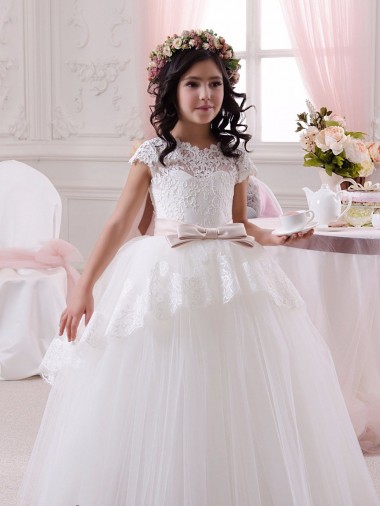 Acheter Ivoire Princesse Tulle Dentelle Longue Robes de demoiselle d'honneur - fillette