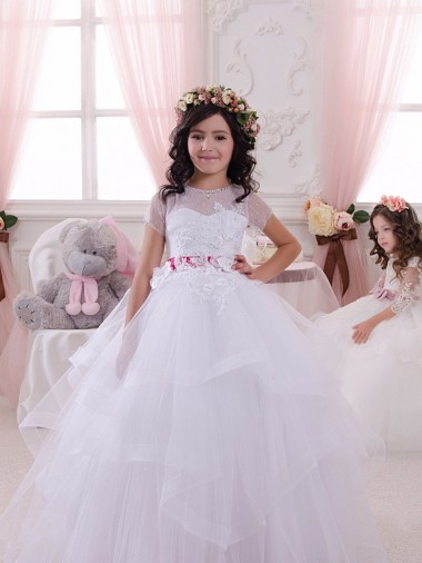 Acheter Ivoire Princesse Tulle Dentelle Longue Robes de demoiselle d'honneur - fillette