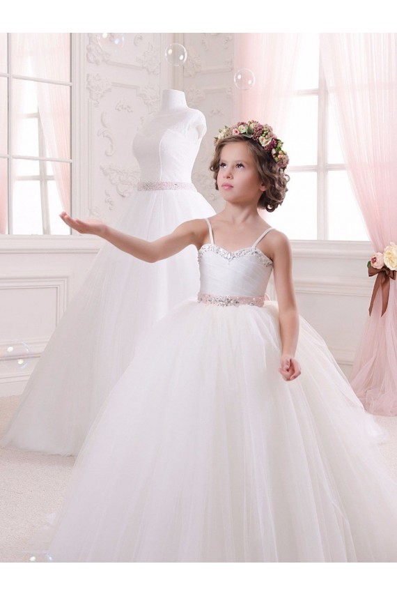 Acheter Ivoire Princesse Tulle Longue Robes de demoiselle d'honneur - fillette