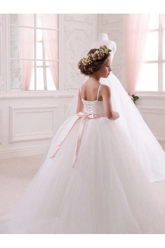 Acheter Ivoire Princesse Tulle Longue Robes de demoiselle d'honneur - fillette