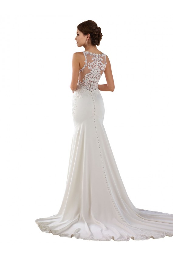 Acheter Ivoire Sirène Balayage train Dentelle Crêpe Stretch Robes de mariée