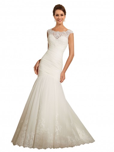 Acheter Ivoire Sirène Bateau Tulle Dentelle Robes de mariée