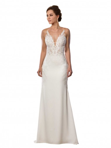 Acheter Ivoire Sirène Col V Dentelle Crêpe Stretch Robes de mariée