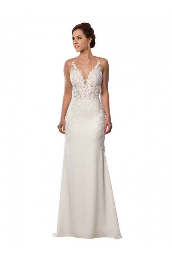 Acheter Ivoire Sirène Col V Dentelle Crêpe Stretch Robes de mariée