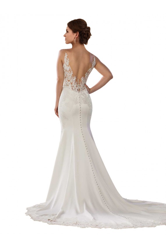 Acheter Ivoire Sirène Col V Dentelle Crêpe Stretch Robes de mariée