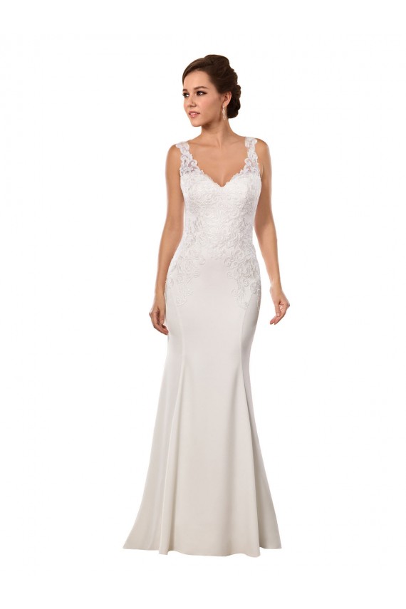 Acheter Ivoire Sirène Col V Dentelle Crêpe Stretch Robes de mariée
