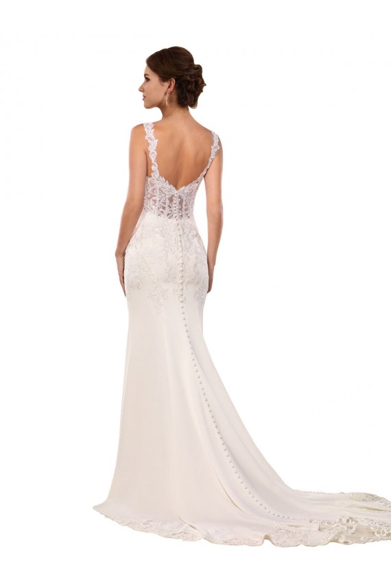 Acheter Ivoire Sirène Col V Dentelle Crêpe Stretch Robes de mariée