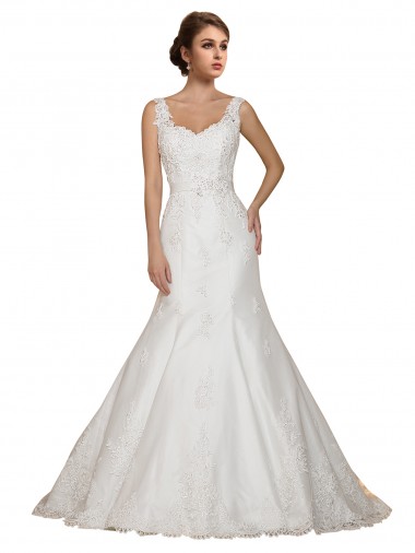 Acheter Ivoire Sirène Col V Dentelle Robes de mariée