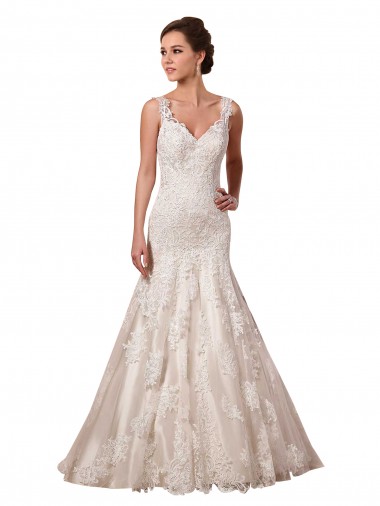 Acheter Ivoire Sirène Col V Tulle Dentelle Robes de mariée