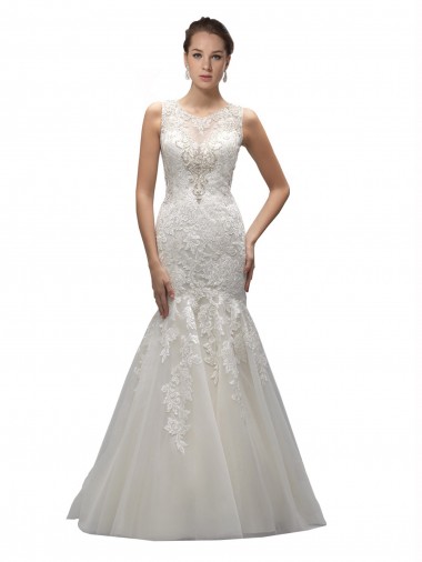 Acheter Ivoire Sirène Illusion Balayage train Tulle Dentelle Robes de mariée