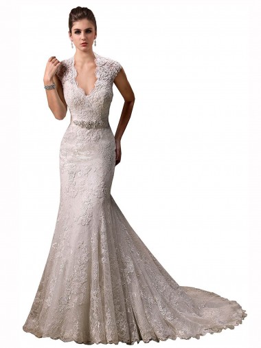 Acheter Ivoire Sirène Licou Col V Dentelle Robes de mariée
